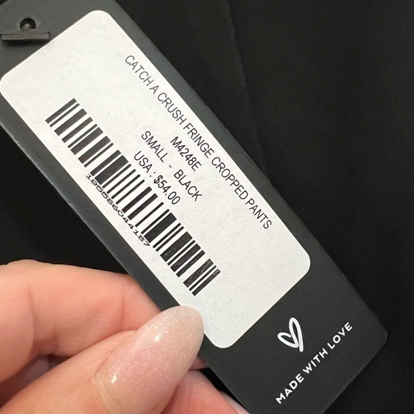 Lulu's Catch a Crush Black Fringe Hem Cropped Pants Sz S NWT - Picture 6 of 13